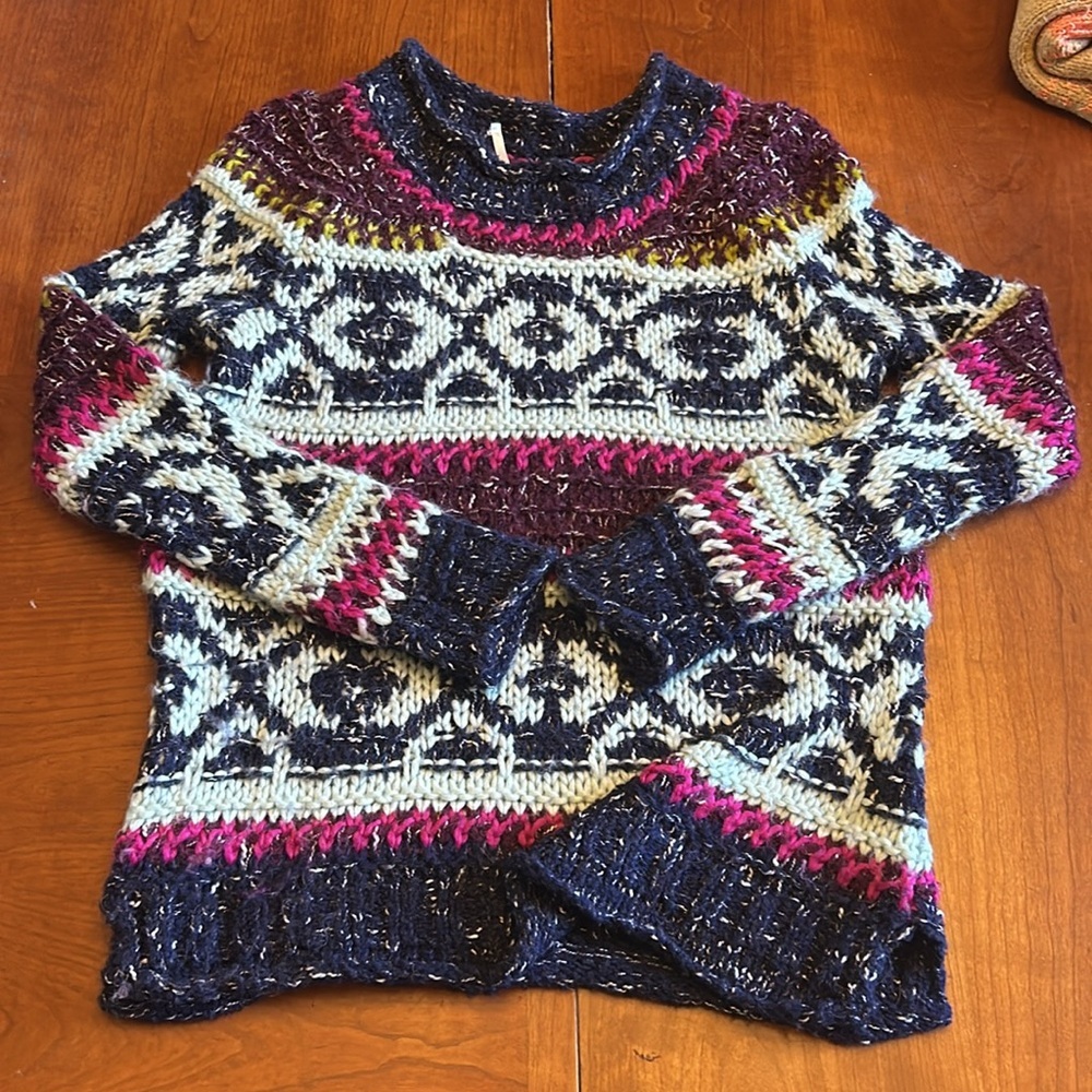 FREE PEOPLE Silver Reed Fair Aisle Sweater size small - Picture 7 of 11